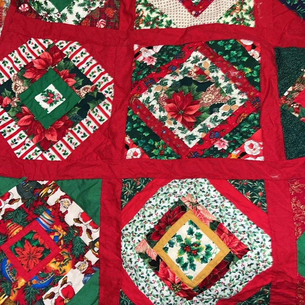 Handmade Christmas quilt unfinished 42” x 42”